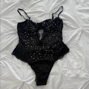 Victoria’s Secret Black Embellished Lace Bodysuit size medium